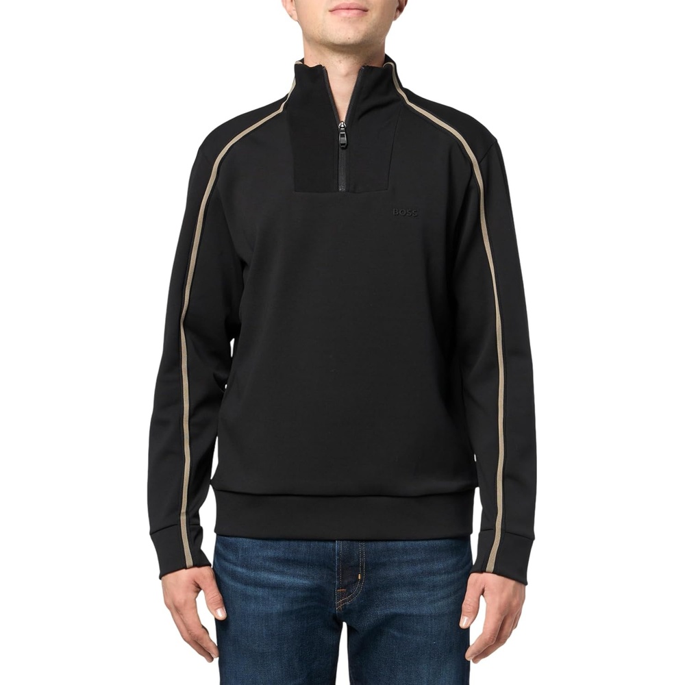 image:imageBOSS Mens Small Logo Cotton Blend Quarter Zip SweatshirtBlack Shadow