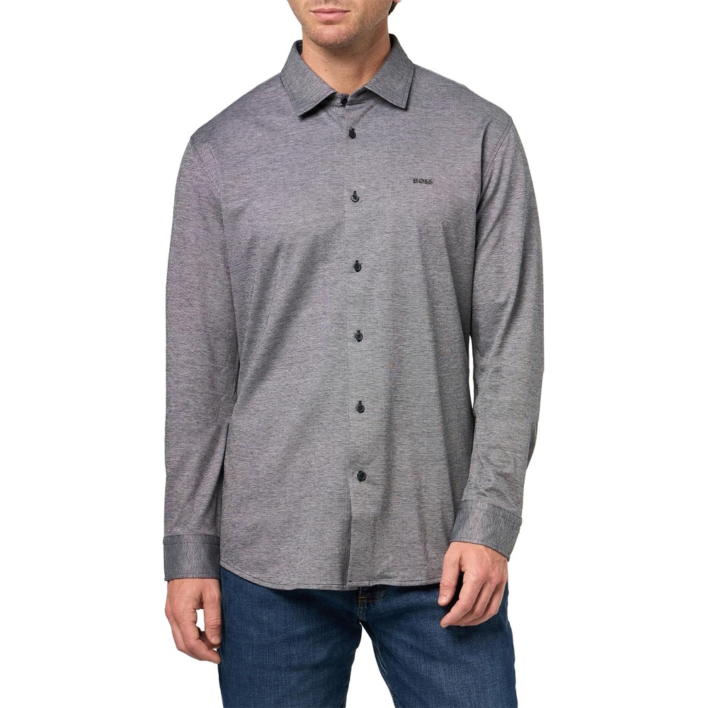 image:imageBOSS Mens Soft Touch Jersey Button Down ShirtCharcoal Ash
