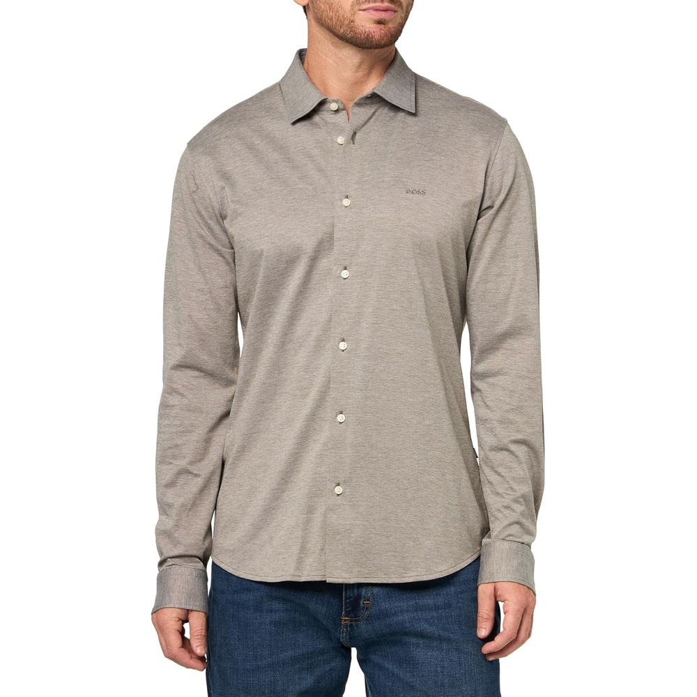 image:imageBOSS Mens Soft Touch Jersey Button Down ShirtKalamata Green