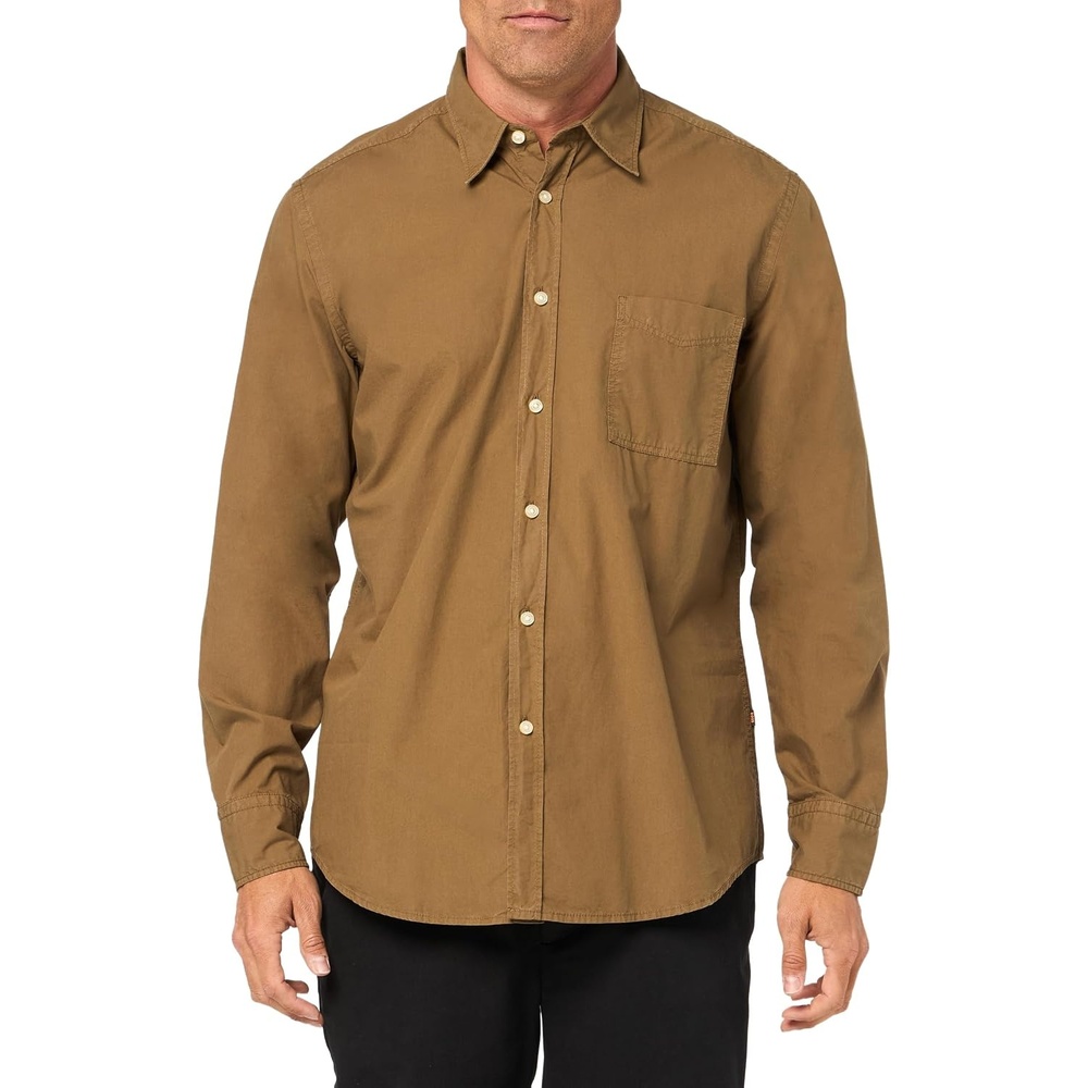 image:imageBOSS Mens Solid Cotton Garment Dyed Button Down ShirtBeech Green