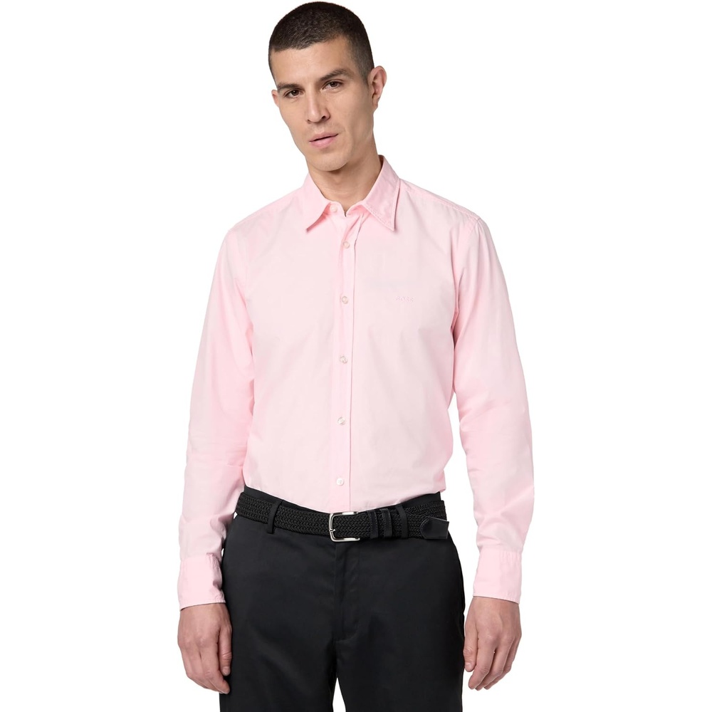 image:imageBOSS Mens Solid Cotton Garment Dyed Button Down ShirtPastal Pink