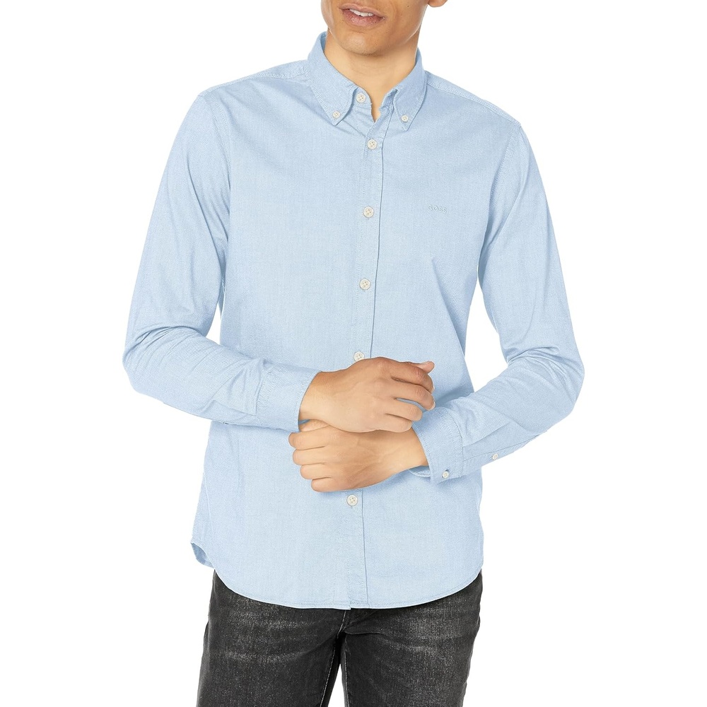 image:imageBOSS Mens Solid Cotton Oxford Button Down ShirtLight Blue