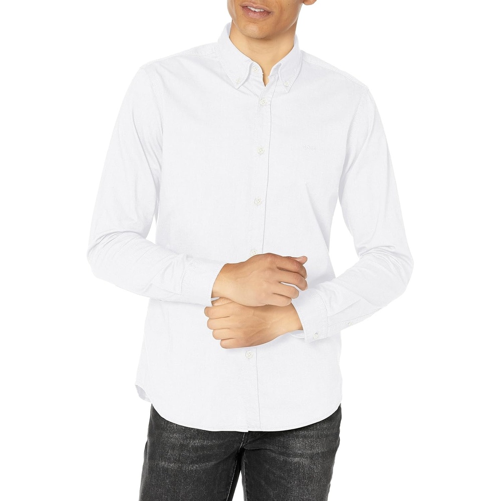 image:imageBOSS Mens Solid Cotton Oxford Button Down ShirtMarshmellow White