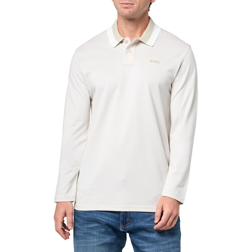 image:imageBOSS Mens Square Patch Logo Oxford Long Sleeve Polo ShirtCoffee Creamer