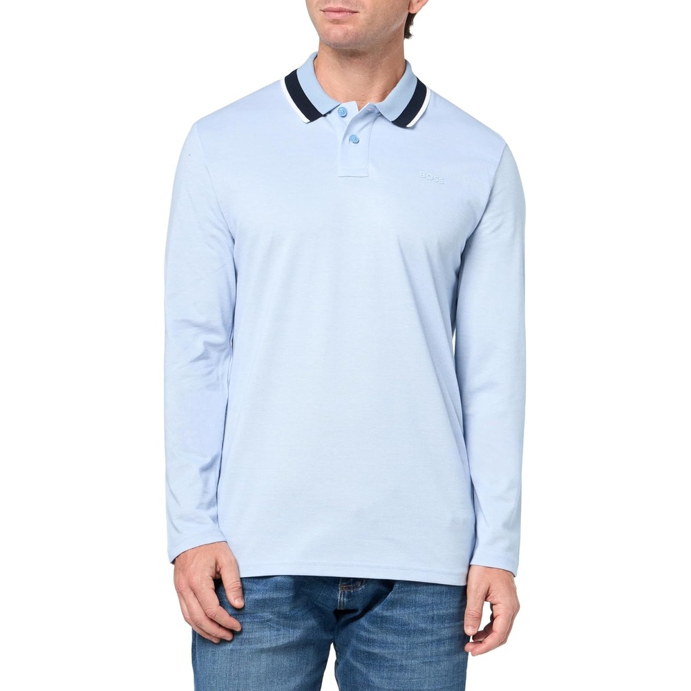 image:imageBOSS Mens Square Patch Logo Oxford Long Sleeve Polo ShirtForever Blue