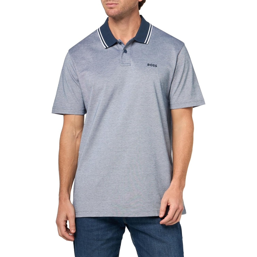 image:imageBOSS Mens Square Patch Logo Oxford Polo ShirtDress Blue