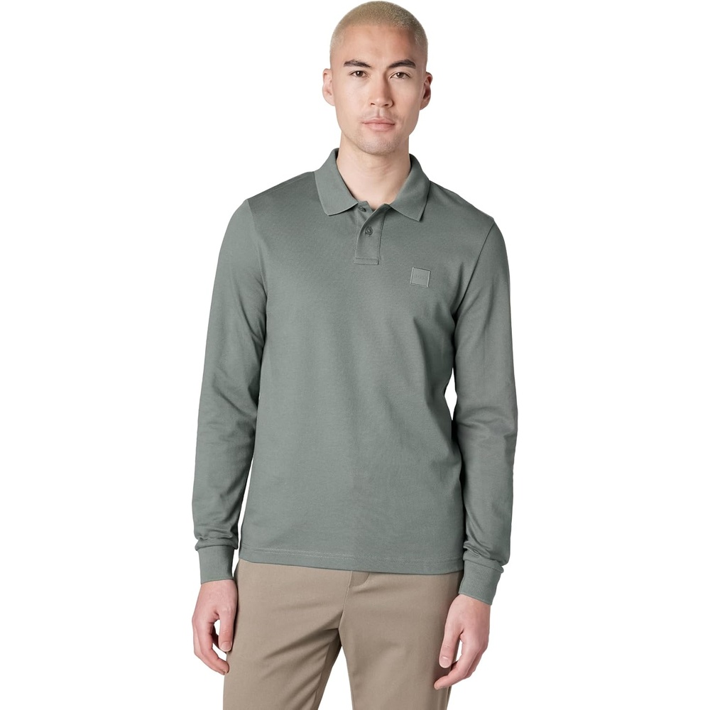 image:imageBOSS Mens Square Patch Logo Slim Fit Long Sleeve Polo ShirtGalaxy Clay