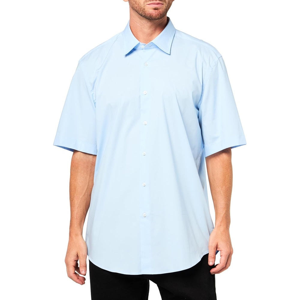 image:imageBOSS Mens Stretch Poplin Short Sleeve Button Down ShirtPastel Blue