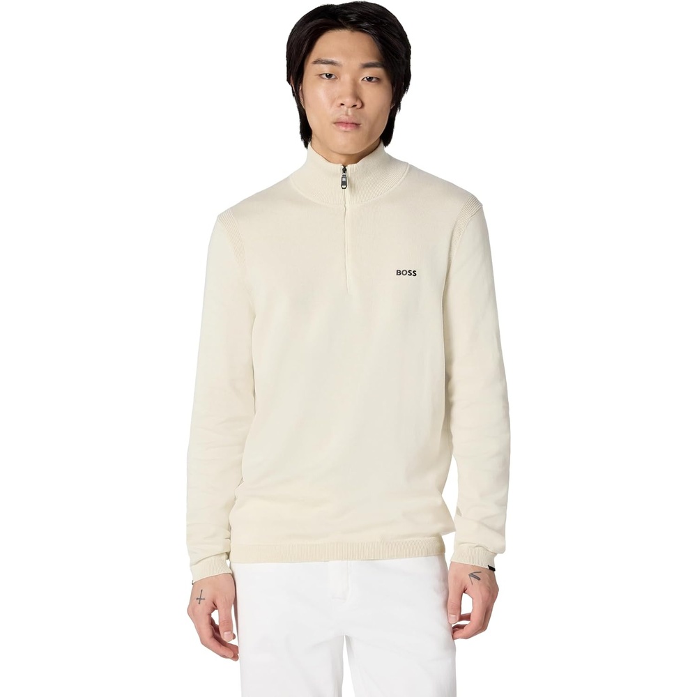 image:imageBOSS Mens Tech Flex Cotton Stretch Quarter Zip Knit SweaterOvernight Oats