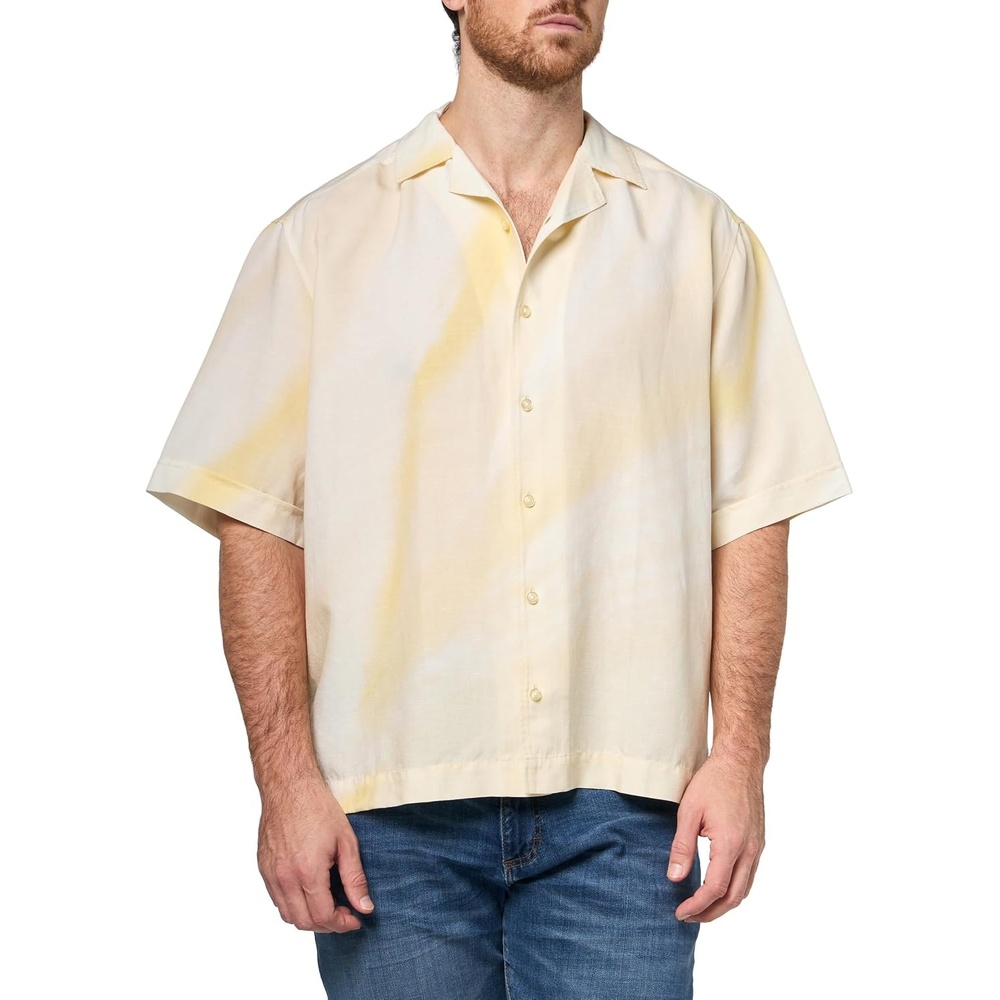 image:imageBOSS Mens Tencel Linen Blend Button Down Short Sleeve ShirtDusky Citron