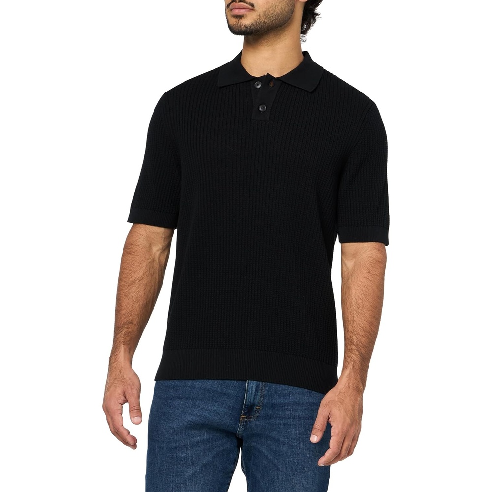 image:imageBOSS Mens Textured Knit Polo Short Sleeve ShirtBlack Gloss