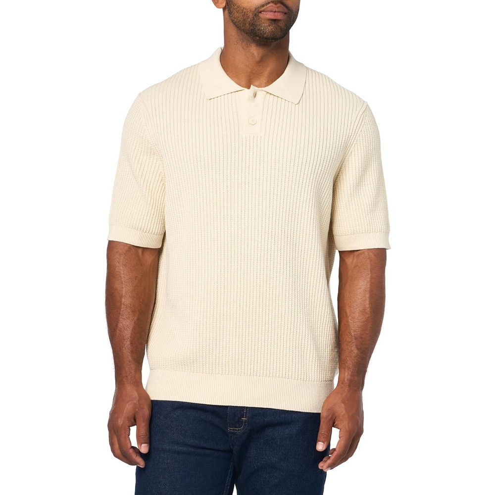 image:imageBOSS Mens Textured Knit Polo Short Sleeve ShirtSeed Pearl