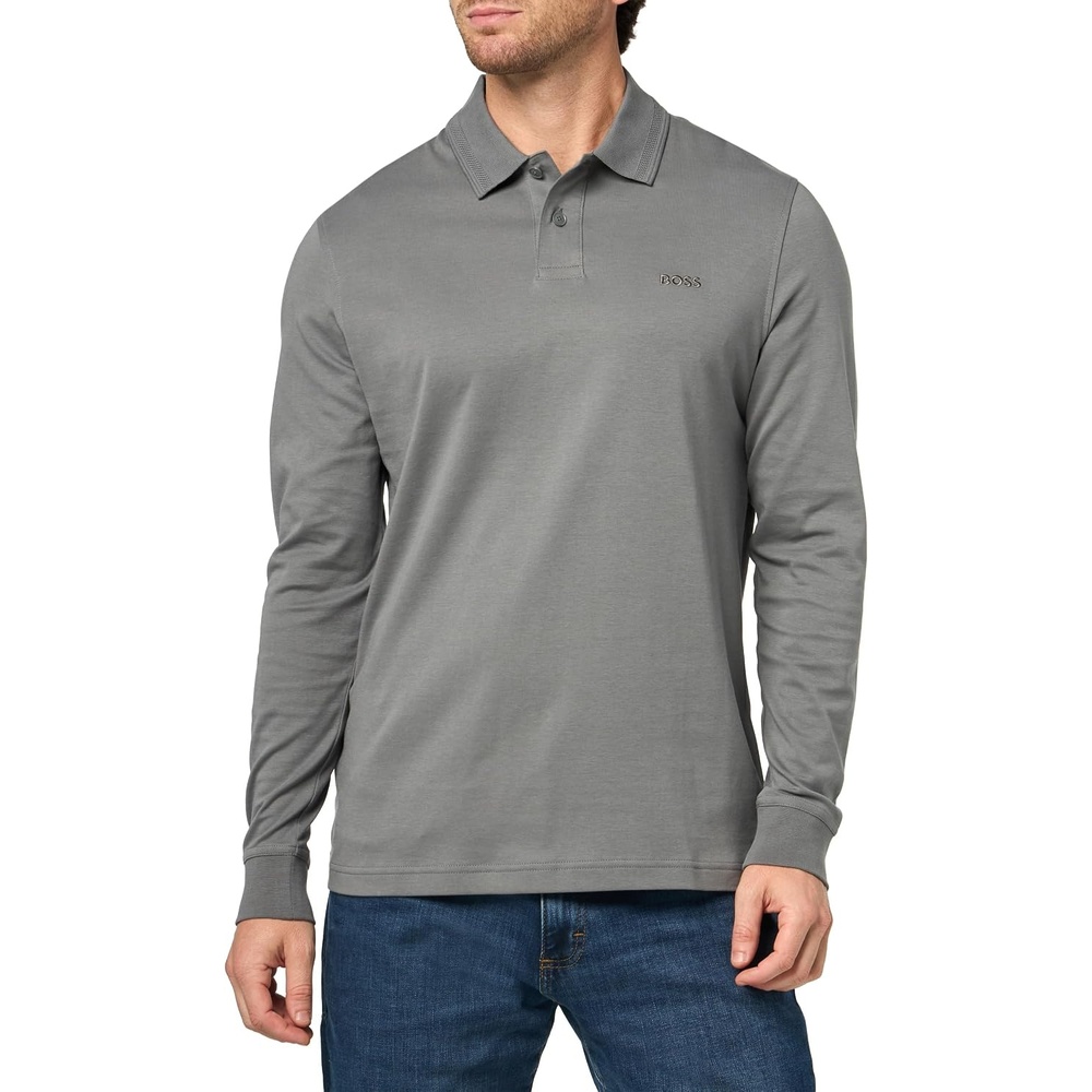 image:imageBOSS Mens Tonal Logo Interlock Long Sleeve Polo ShirtFrozen Clay