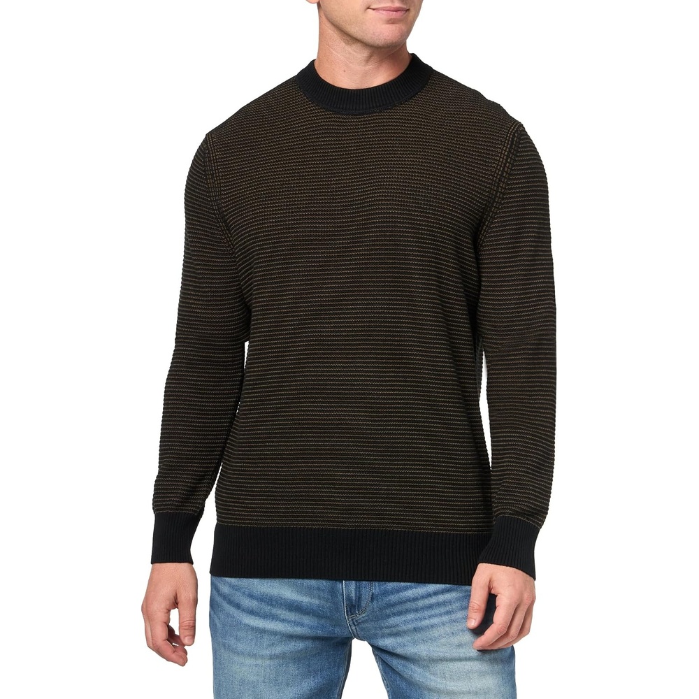image:imageBOSS Mens Two Tone Cotton Blend Knit SweaterBlack Olive