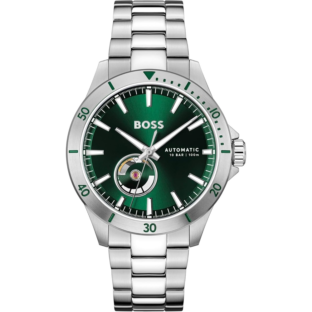 image:imageBOSS Troper Mens Automatic Mechanical Watch Stainless Steel 10ATM100m Water Resistant  Stylish Durable Timepiece  SelfWinding  Gift for Him 43mmSilverGreen