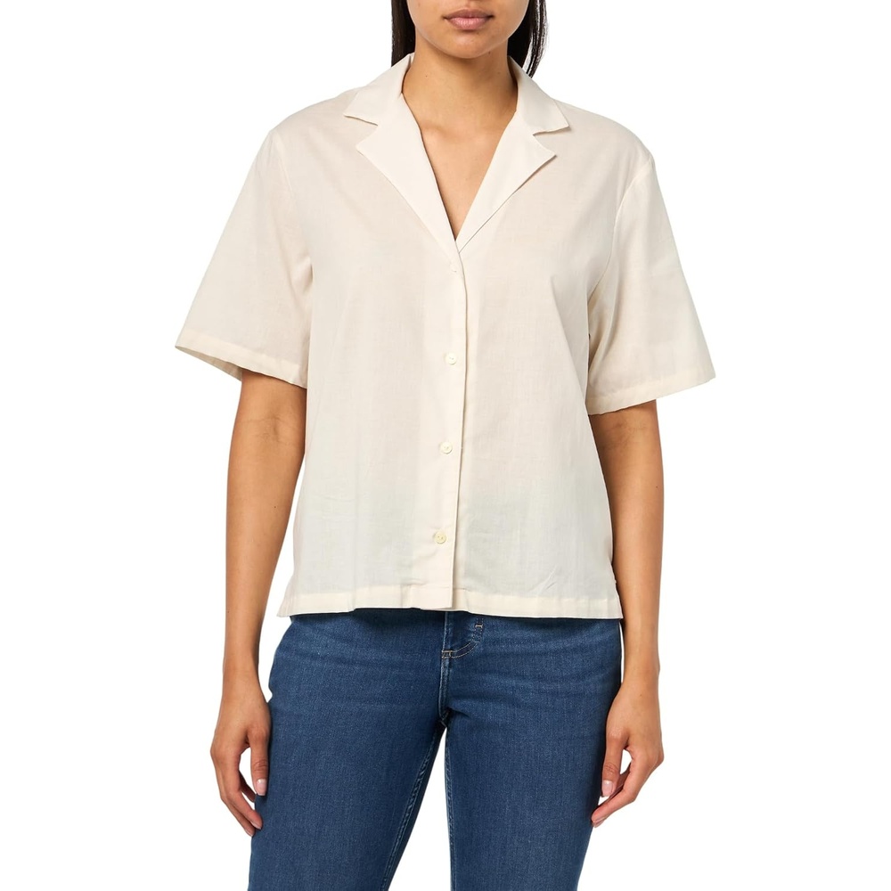 image:imageBOSS Womens Cotton Relaxed Beach ShirtGardenia White
