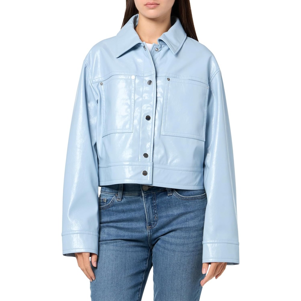image:imageBOSS Womens Cropped Patent Leather Friendly Biker JacketIcy Moon