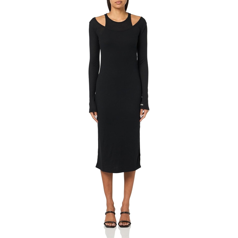 image:imageBOSS Womens Ecna Fitted Mlange Rib Midi DressBlack Oil