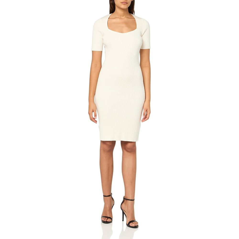 image:imageBOSS Womens Fesco Square Neck Fitted DressOat Milk