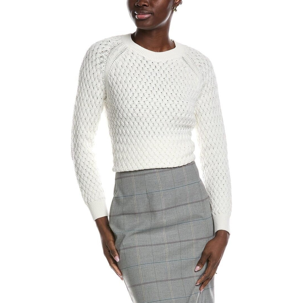 image:imageBOSS Womens Fino Woven Cotton Relaxed Fit SweaterOat Milk