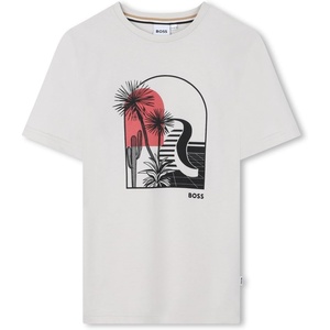 BOSS Boys’ Boys Short Sleeves Tee-Shirt Kids Cotton Graphic Short Sleeve T Shirt(Ivory)