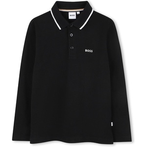 BOSS Boys Long Sleeve Polo Kids Short Sleeve Cotton Classic Fit Polo(Black)