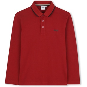 BOSS Boys Long Sleeve Polo Kids Short Sleeve Cotton Classic Fit Polo(Dark Red)