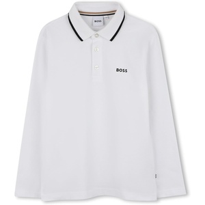 BOSS Boys Long Sleeve Polo Kids Short Sleeve Cotton Classic Fit Polo(White)
