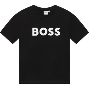 BOSS Boy’s Short Sleeve T Shirt with Big Contrasted Logo Shirt(Black)