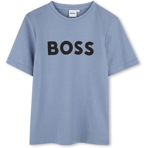BOSS Boy’s Short Sleeve T Shirt with Big Contrasted Logo Shirt(Medium Grey – Big Logo)