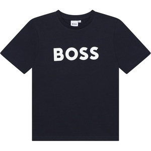 BOSS Boy’s Short Sleeve T Shirt with Big Contrasted Logo Shirt(Navy)