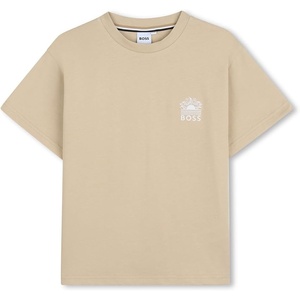 BOSS Boys Short Sleeves Tee-Shirt Kids Cotton Graphic Short Sleeve T Shirt(Stone)