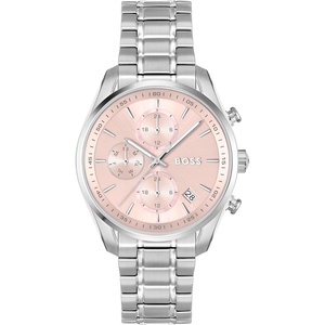 BOSS Grand Tour Women’s 3H Quartz Chronograph Watch, Stainless Steel, 3ATM/30m Water Resistant – Stylish, Elegant Timepiece – Gift for Her, 38mm(Silver-Pink)