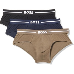 BOSS Men’s 3-pack Bold Logo Solid Briefs(Black Dusk/Marine/Khaki Green)