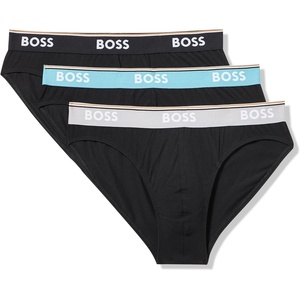 BOSS Men’s 3-pack Bold Logo Solid Briefs(Black Gloss)
