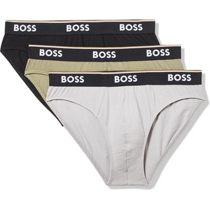 BOSS Men’s 3-pack Bold Logo Solid Briefs(Grey Microchip/Kalamata Green/Black)
