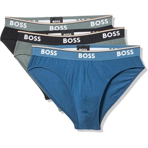 BOSS Men’s 3-pack Bold Logo Solid Briefs(Olive/Black/Peacock)
