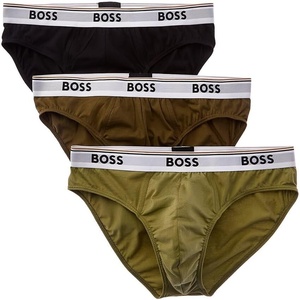 BOSS Men’s 3-pack Bold Logo Solid Briefs(Split Pea/Black/Olive)