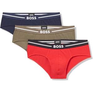 BOSS Mens 3-pack Classic Regular Fit Stretch Briefs(Red/Deep Blue/Pewter Green)