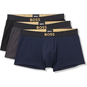 BOSS Men’s 3-pack Shine Logo Trunks(Slate Grey  Navy  Pitch Black)