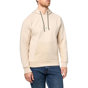 BOSS Men’s Badge Logo Cotton Blend Hooded Sweatshirt(Peyote Beige)