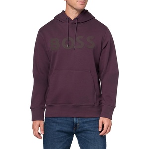 BOSS Men’s Big Logo Cotton Hooded Sweatshirt(Eggplant)