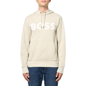 BOSS Men’s Big Logo Cotton Hooded Sweatshirt(Oat Cream)