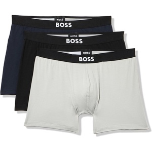 BOSS Men’s Bold Logo 3 Pack Smooth Boxer Briefs(Black/Frost/Navy Cream)