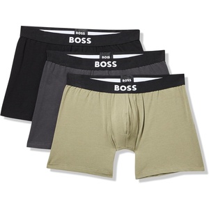 BOSS Men’s Bold Logo 3 Pack Smooth Boxer Briefs(Kalamata Green/Asphalt Grey/Navy)