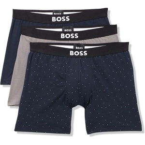 BOSS Men’s Bold Logo 3 Pack Smooth Boxer Briefs(Navy Dot  Merry Navy  Slate Grey)