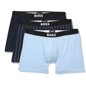BOSS Men’s Bold Logo 3 Pack Smooth Boxer Briefs(Skyway)