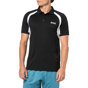 BOSS Men’s Bold Logo on Court Color Block Polo Shirt(Black Magnolia)