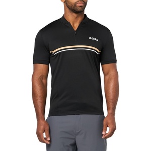 BOSS Men’s Bold Logo on Court Zip Polo Shirt(Black Magnolia)