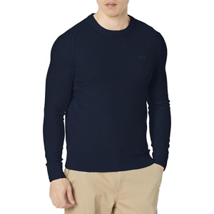 BOSS Men’s Brand Embroidered Wool Blend Sweater in Reverse Knit(Sky Captain Blue)